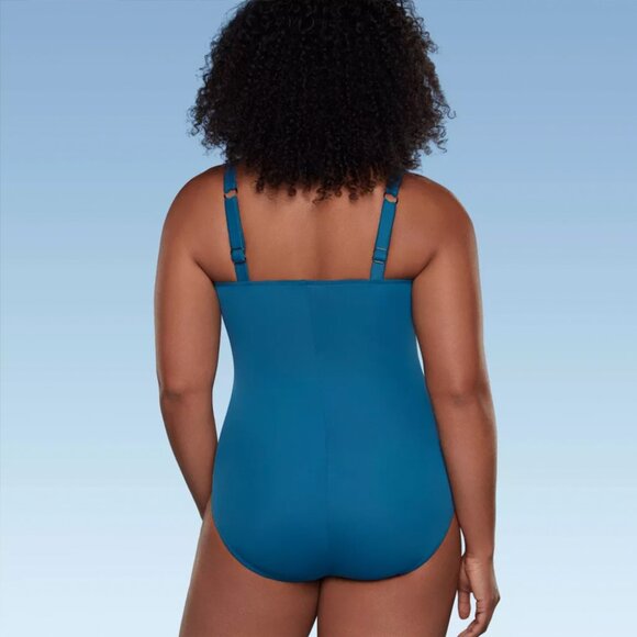 Women's Sweetheart Neck Seamed One Piece Swimsuit - Shape + Style™ by Aqua Green - Picture 5 of 9